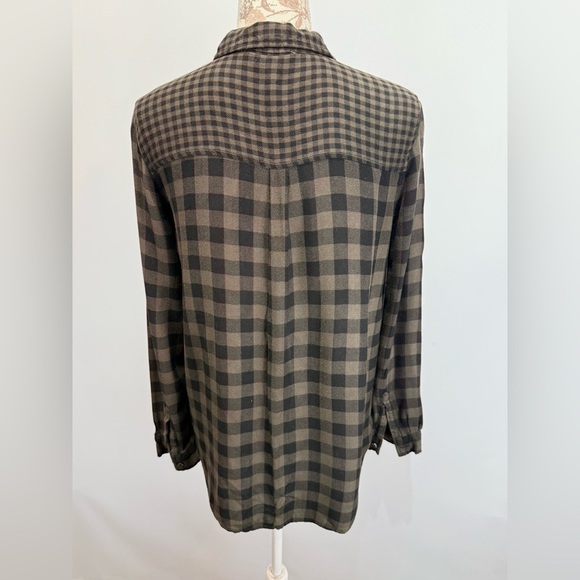 BEACHLUNCHLOUNGE Black and brown Checkered button down Shirt size L - Picture 6 of 11
